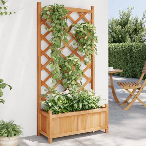 vidaXL Planter with Trellis Brown Solid Wood Fir