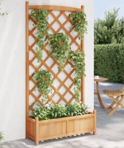 vidaXL Planter with Trellis Brown Solid Wood Fir