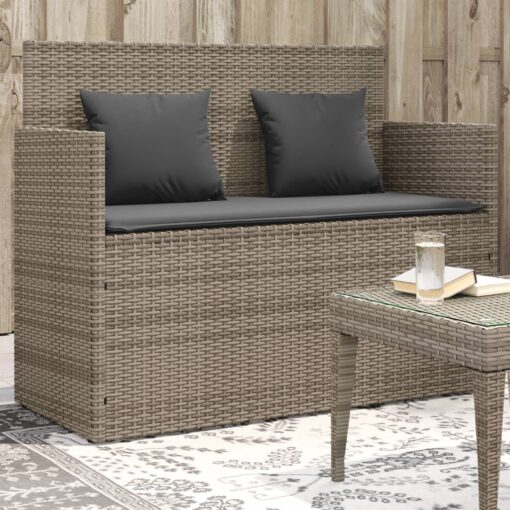 vidaXL Garden Bench with Cushions Grey Poly Rattan