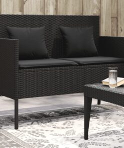 vidaXL Garden Bench with Cushions Black Poly Rattan