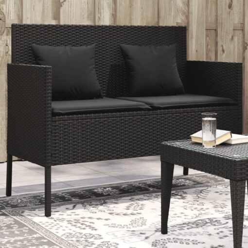 vidaXL Garden Bench with Cushions Black Poly Rattan