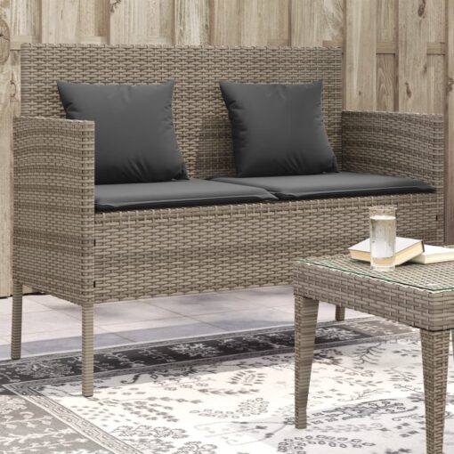 vidaXL Garden Bench with Cushions Grey Poly Rattan