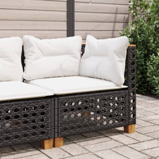 vidaXL Garden Sofa Corner with Cushions Black Poly Rattan