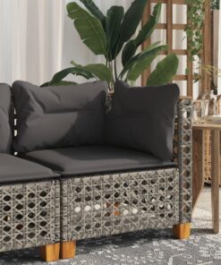 vidaXL Garden Sofa Corner with Cushions Grey Poly Rattan