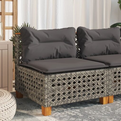 vidaXL Garden Sofa Armless with Cushions Grey Poly Rattan