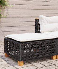 vidaXL Garden Stool with Cushion Black 63.5x56x32 cm Poly Rattan