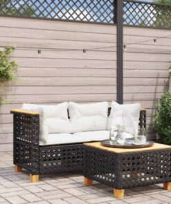 vidaXL Garden Sofas Corner with Cushions 2 pcs Black Poly Rattan