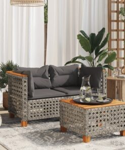 vidaXL Garden Sofas Corner with Cushions 2 pcs Grey Poly Rattan