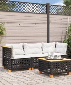 vidaXL Garden Sofa with Cushions 3-Seater Black Poly Rattan