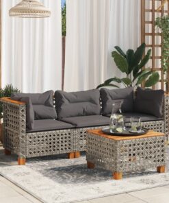 vidaXL Garden Sofa with Cushions 3-Seater Grey Poly Rattan