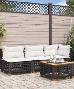 vidaXL Garden Sofa with Cushions 3-Seater Black Poly Rattan