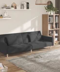 vidaXL 2-Seater Sofa Bed with Two Pillows Dark Grey Fabric