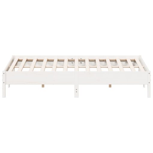 Bed Frame without Mattress White 200x200 cm Solid Wood Pine - Image 3