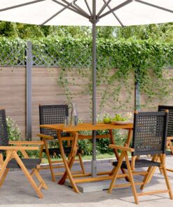vidaXL Reclining Garden Chairs 4 pcs Black Poly Rattan and Solid Wood
