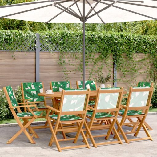 vidaXL Folding Garden Chairs 8 pcs Green Fabric and Solid Wood