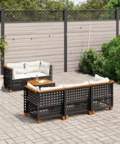 vidaXL 6 Piece Garden Sofa Set with Cushions Black Poly Rattan