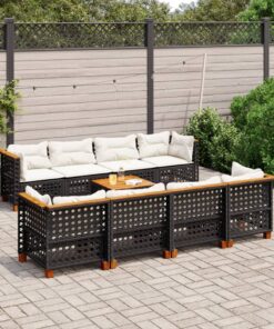 vidaXL 9 Piece Garden Sofa Set with Cushions Black Poly Rattan