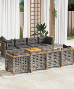 vidaXL 9 Piece Garden Sofa Set with Cushions Grey Poly Rattan