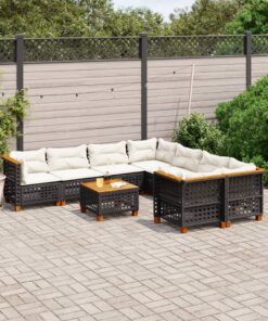 vidaXL 9 Piece Garden Sofa Set with Cushions Black Poly Rattan