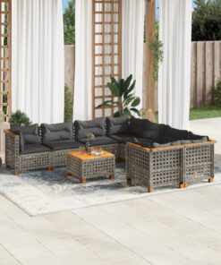 vidaXL 9 Piece Garden Sofa Set with Cushions Grey Poly Rattan