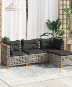 vidaXL 4 Piece Garden Sofa Set with Cushions Grey Poly Rattan