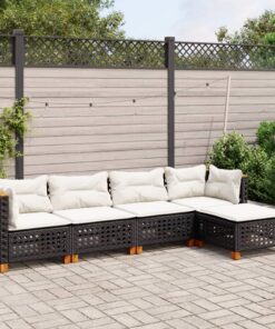 vidaXL 5 Piece Garden Sofa Set with Cushions Black Poly Rattan