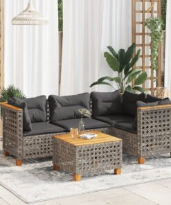 vidaXL 5 Piece Garden Sofa Set with Cushions Grey Poly Rattan