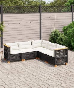 vidaXL 5 Piece Garden Sofa Set with Cushions Black Poly Rattan