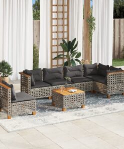 vidaXL 7 Piece Garden Sofa Set with Cushions Grey Poly Rattan