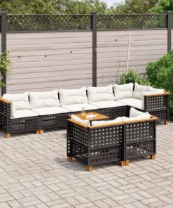 vidaXL 9 Piece Garden Sofa Set with Cushions Black Poly Rattan