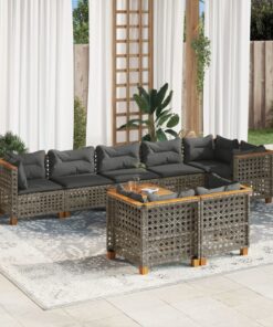 vidaXL 9 Piece Garden Sofa Set with Cushions Grey Poly Rattan