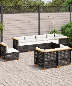 vidaXL 8 Piece Garden Sofa Set with Cushions Black Poly Rattan