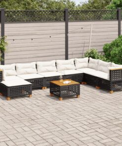 vidaXL 9 Piece Garden Sofa Set with Cushions Black Poly Rattan