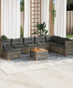 vidaXL 9 Piece Garden Sofa Set with Cushions Grey Poly Rattan