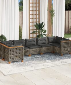 vidaXL 7 Piece Garden Sofa Set with Cushions Grey Poly Rattan