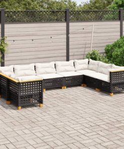 vidaXL 9 Piece Garden Sofa Set with Cushions Black Poly Rattan