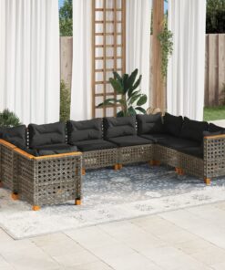 vidaXL 9 Piece Garden Sofa Set with Cushions Grey Poly Rattan