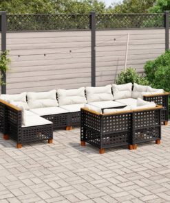 vidaXL 9 Piece Garden Sofa Set with Cushions Black Poly Rattan