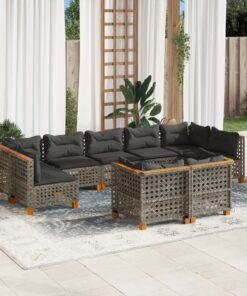 vidaXL 9 Piece Garden Sofa Set with Cushions Grey Poly Rattan