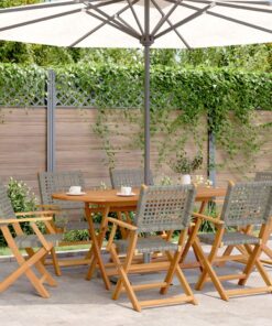 vidaXL 7 Piece Garden Dining Set Grey Poly Rattan and Solid Wood