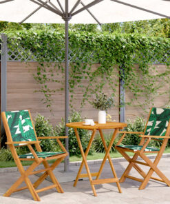 vidaXL 3 Piece Bistro Set Leaf Pattern Fabric and Solid Wood