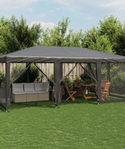 vidaXL Party Tent with 10 Mesh Sidewalls Anthracite 6x4 m HDPE