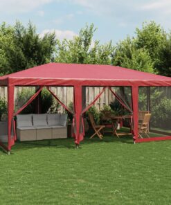 vidaXL Party Tent with 10 Mesh Sidewalls Red 6x4 m HDPE