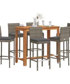 vidaXL 7 Piece Garden Bar Set Grey Solid Wood Acacia and Poly Rattan