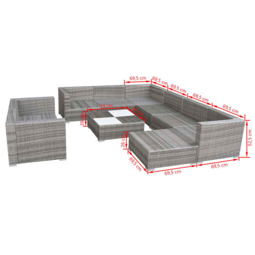 10 Piece Garden Lounge Set with Cushions Poly Rattan Grey - Image 6