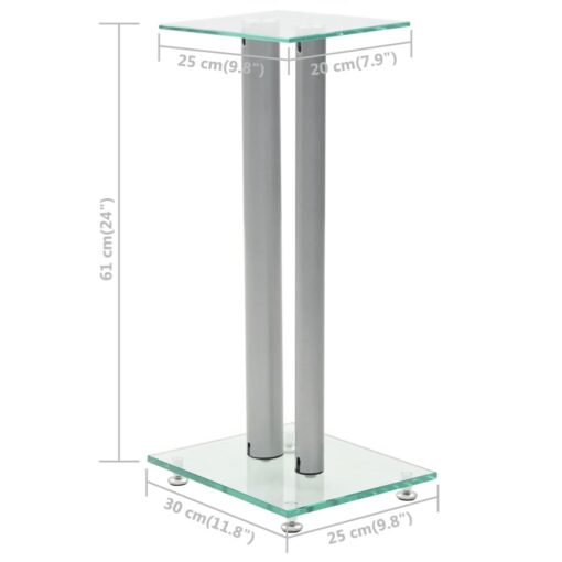 Speaker Stands 2 pcs Tempered Glass 2 Pillars Design Silver - Image 4
