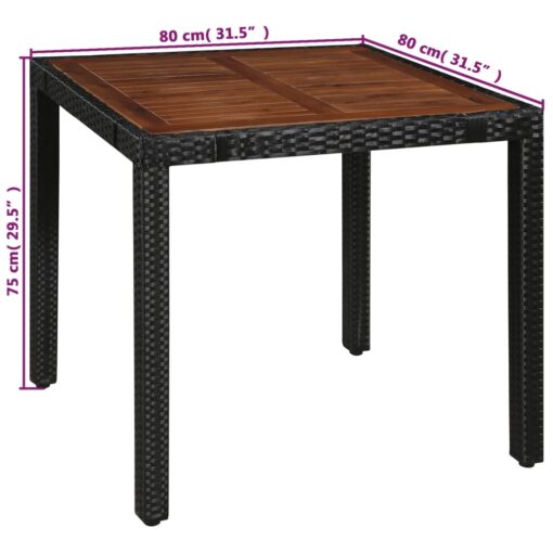 5 Piece Outdoor Dining Set Poly Rattan and Acacia Wood Black - Image 4