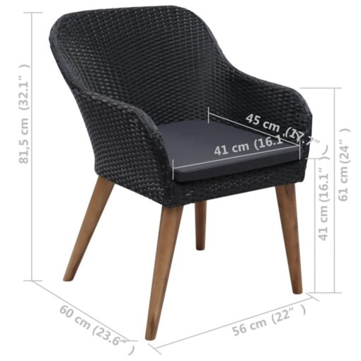 Outdoor Chairs with Cushions 2 pcs Poly Rattan Black - Image 4