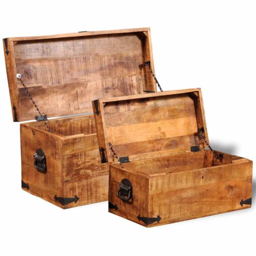 Storage Chest Set 2 Pieces Rough Mango Wood - Image 4