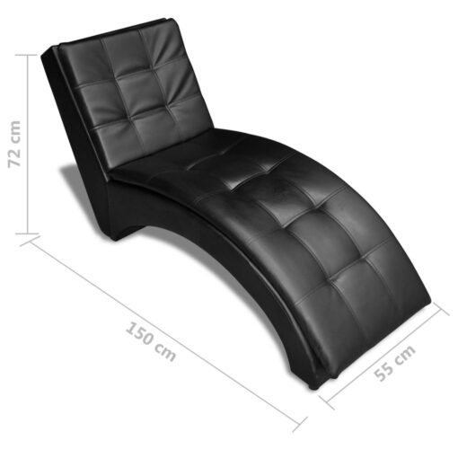 Chaise Longue with Pillow Black Faux Leather - Image 4